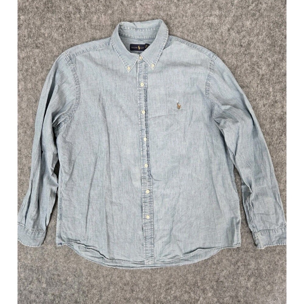 Ralph Lauren Shirt Men's Sz XL Chambray Preppy Tri Color Pony Logo Denim Look